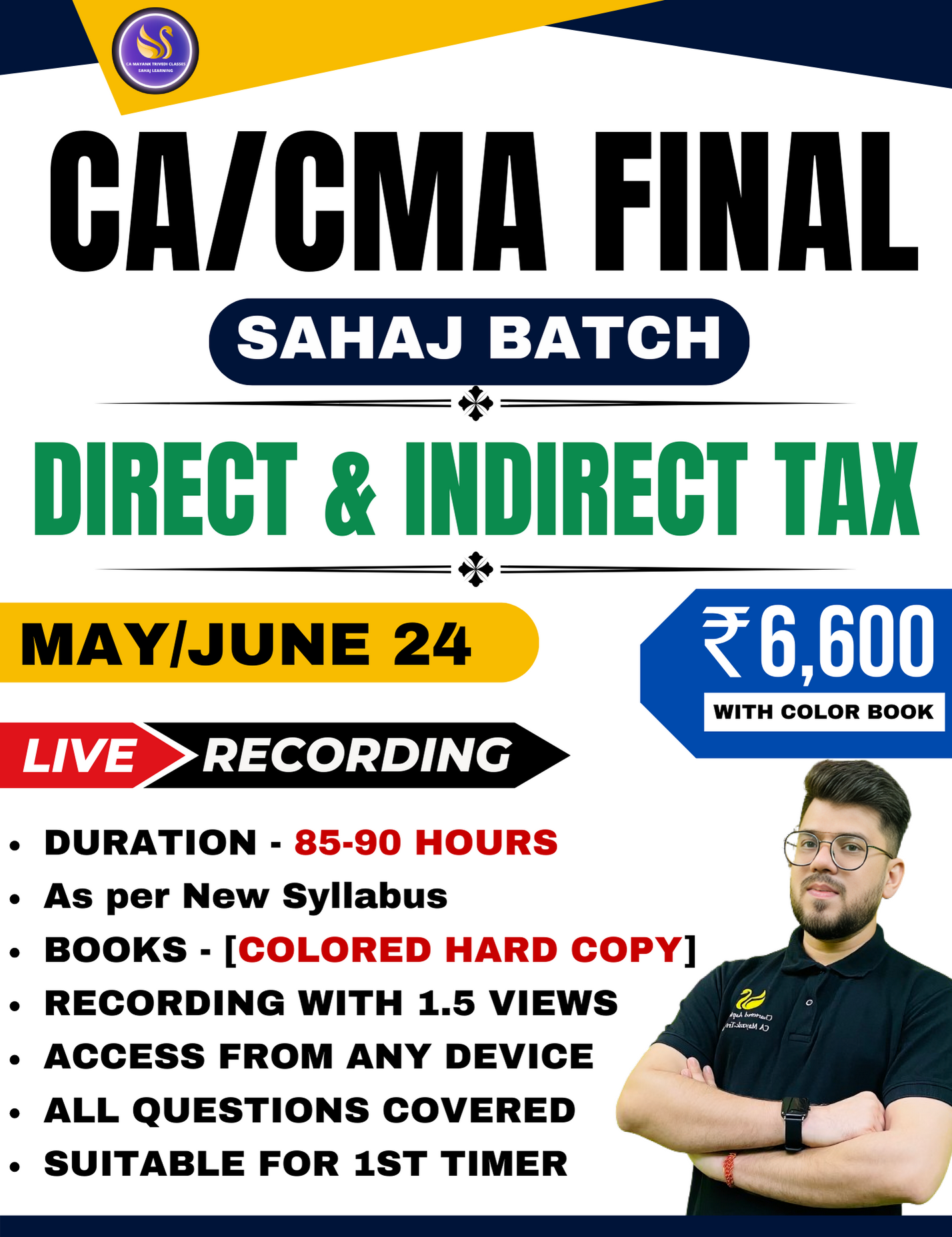 (Combo) CA/CS/CMA FINAL DT & IDT Sahaj Batch (Direct Tax, International Tax, GST, Customs & FTP) May / Nov 24